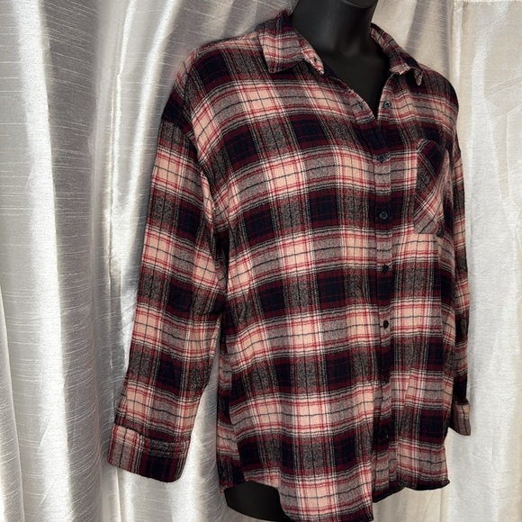 BP Oversized Plaid Flannel Button Down Long Sleeve Cotton Rayon Women’s M - Picture 2 of 9